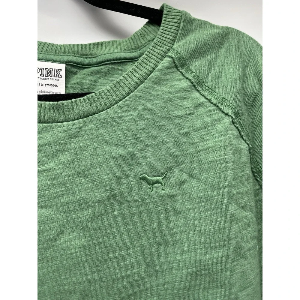 Victoria's Secret PINK Summer Lounge Cotton Short Sleeve Cropped Tee Large Green